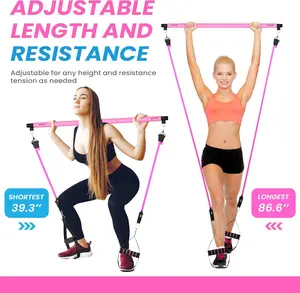 Pilates Bar Kit with 6 Adjustable Resistance Bands and Jump Rope, 3-Section Yoga Pilates Bar, Bands, Skipping Rope, Workout Equipment for Legs,Hip,Waist,Arm,Exercise Fitness Equipment (Black)