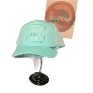 Aqua Flamingo Squad Trucker Cap - Light Blue Mesh Front & Mint Green Brim - NOCAPPLUGG Logo Included