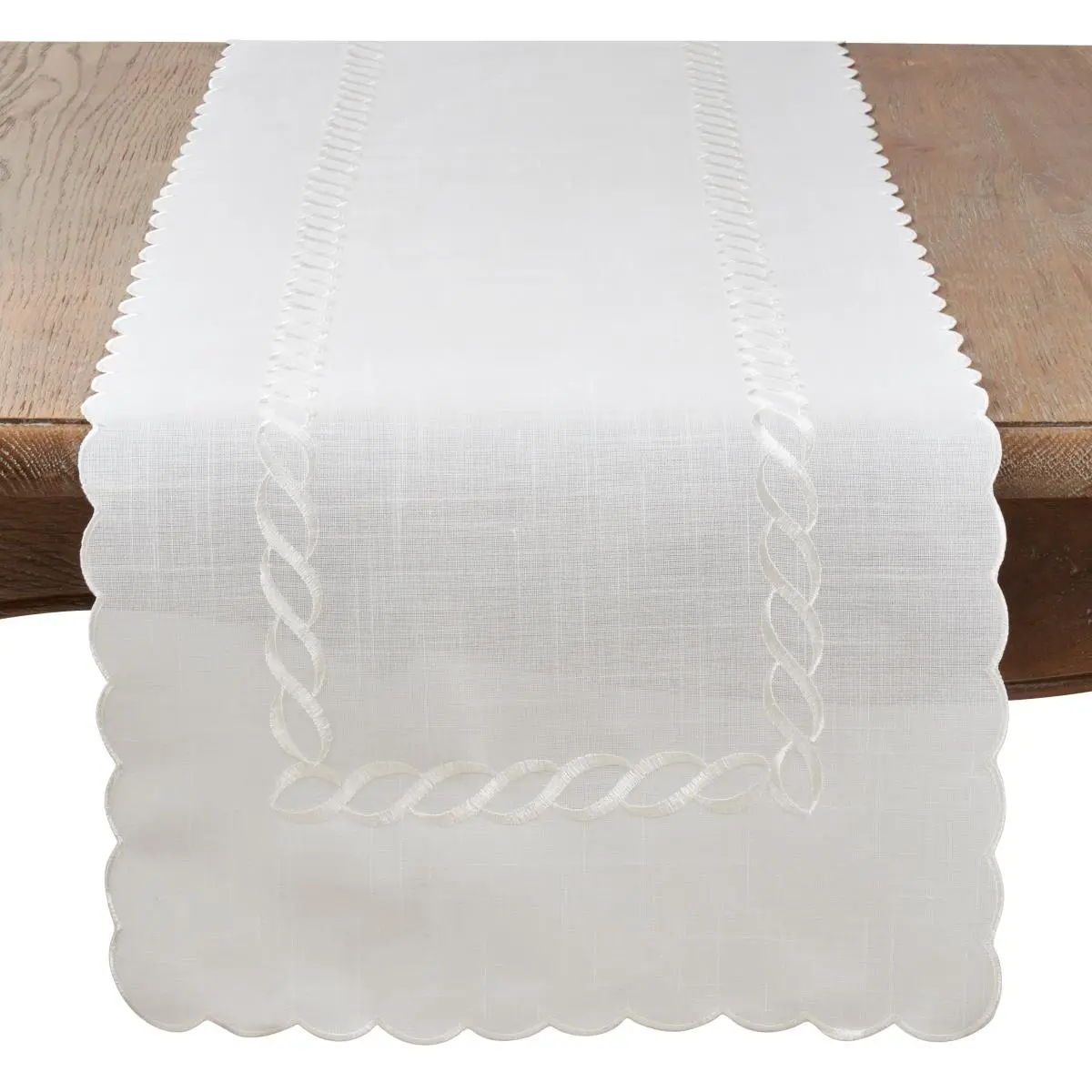 Saro Lifestyle 1064.W1654B 16 x 54 in. Braided Embroidery Oblong Table Runner, White