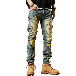 Men's Plus Size Brand Long Pants, Offering Oversized Slim Fit Straight-Leg Jeans, Stretch Jeans Machine Washable, Fashion Street Loose Jeans, Contrast Color Vintage Distressed Style Light Christianity-Themed Jesus Casual Pants Pleated Elastic cargo shorts