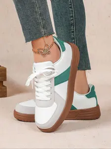 Women's Fashionable Colorblock Lace Up Low Top Sneakers, Casual Comfortable Breathable Sports Shoes, Female All-match Round Toe Shoes for Daily Wear
