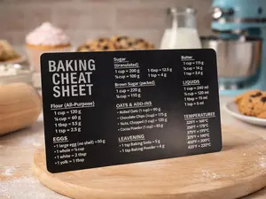 Metal Baking Measurement Conversion Cheat Sheet Card – Kitchen Baking Reference