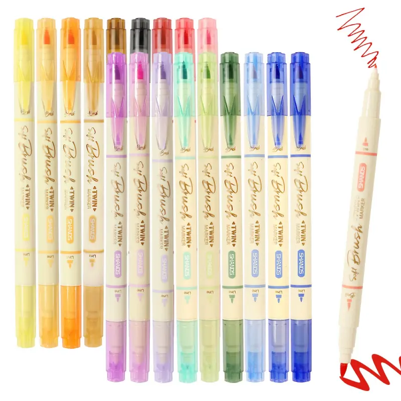 Arts Sign Brush Pen,Dual Tip Soft Brush & Fine TipMarker Felt Tip Water Based Ink Color Pens 18 Assorted Pastel Colors Great for Lettering, Journaling, Calligraphy Dual End Marker