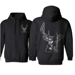 Deer Skull Hunting Hoodie - Monochrome Deer Head Graphic, Rustic Outdoor Scenery, Bold Print On The Back, Perfect For Nature Lovers And Hunters, Unisex