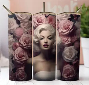 25oz skinny tumbler, Marilyn M. Glitter Custom Stainless Steel, w/Lid & Straw
