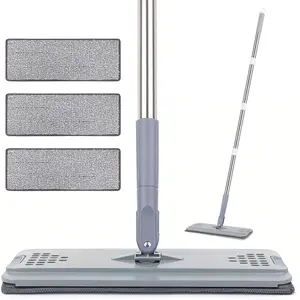 Flat Mop with 3 Pads, Microfiber Mops for Floor Cleaning Adjustable Handle 29-49, Dust Mop for Hardwood Floors, Wet Dry Use on Laminate Wood Tile Vinyl Wall Mopping Bathroom Kitchen Household Supplies