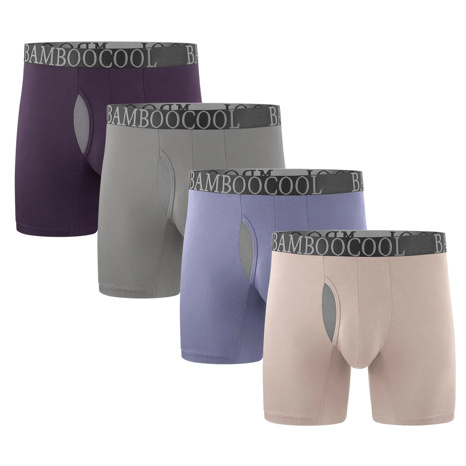 BAMBOO COOL Men's Bamboo Boxer Briefs, Moisture-Wicking Stretch Underwear with Supportive U-Pouch & Breathable Mesh Fly, Soft & Cooling, 4/7 Pack, Sweat