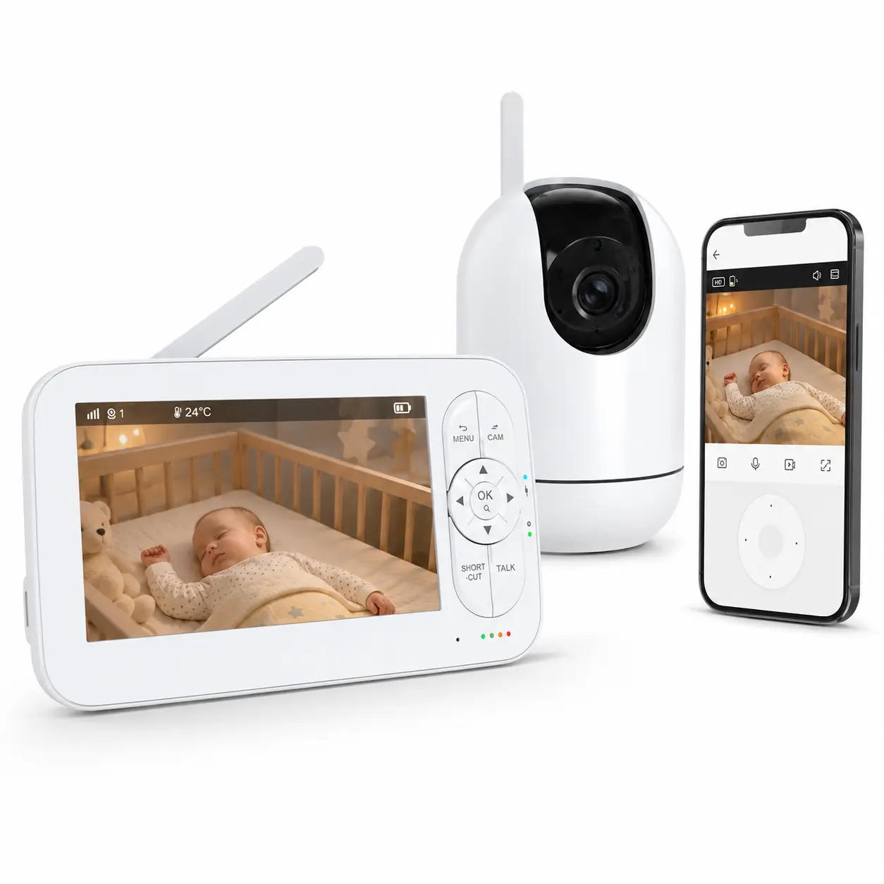 Monitor with Camera and Audio, No WiFi Baby Monitor with 5" 720P HD Screen, 50-Hour Battery, 1000ft Long Range, 2-Way Talk, Voice Motion Detection, Night Vision and 355°PTZ, 110°Tilt, 2X/4X Digital Zoom, Suitable for Baby, Elderly, Pet