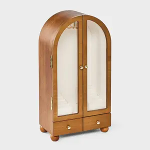 Wooden Arched Open Display Cabinet Jewelry Organizer - A New Day Brown