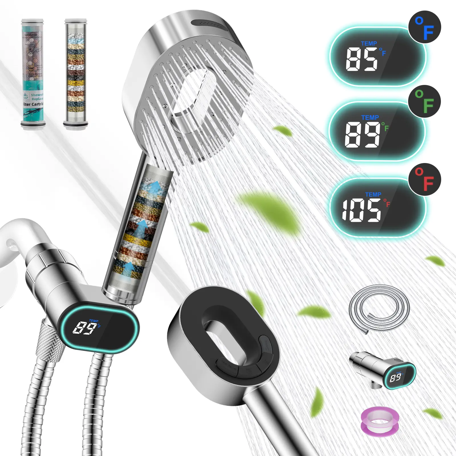 Chrome shower set + 3 PACK 20 Stage Filter