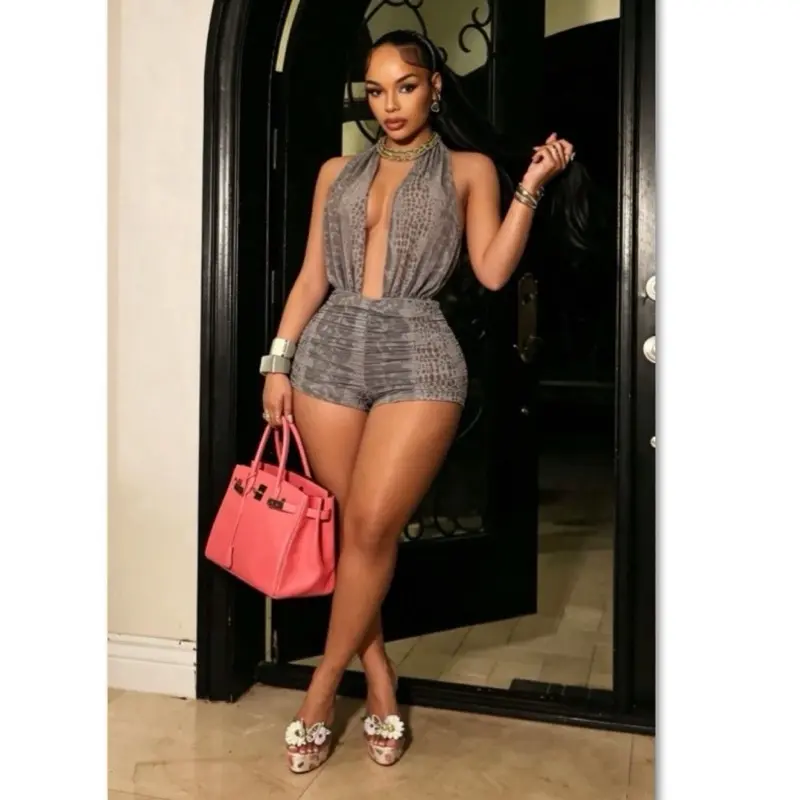 Women's V-Neck Leopard Overalls, Jungle Temptation Deep V-Neck Jumpsuit Romper Womenswear. Jungle Temptation Romper