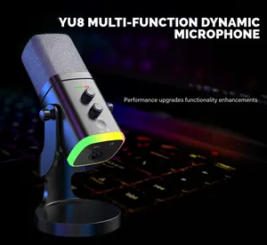 Gaming USB/XLR Microphone For Podcast, Dynamic Mic With Controllable RGB, Touch Mute, Headphone Jack, Desktop Stand, Vocal Mic For Singing Gaming Streaming Podcasting-LSD-YU8 RGB Condenser Microphone