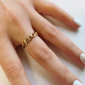 18K Gold Plated Ring - Dainty Cuban Link Ring - Curb Link Chain Ring