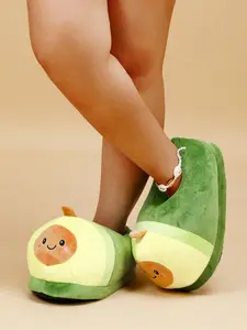 Women's Cute Cartoon Avocado Design Plush Slippers, Casual Soft Comfortable Home Slippers, Warm Slippers for Indoor & Outdoor Use for Fall & Winter