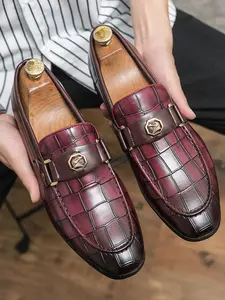 Men's Business Fashion Crocodile Embossed Slip-on Affordable Loafers, Casual Comfortable Flat Square Toe Loafers for Work Office, Male All-match PU Leather Shoes for Daily Wear