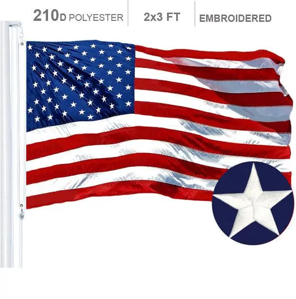 G128 - Heavy Duty Flag, 2x3 ft, Embroidered Stars American flag, Sewn Stripes, Brass Grommets