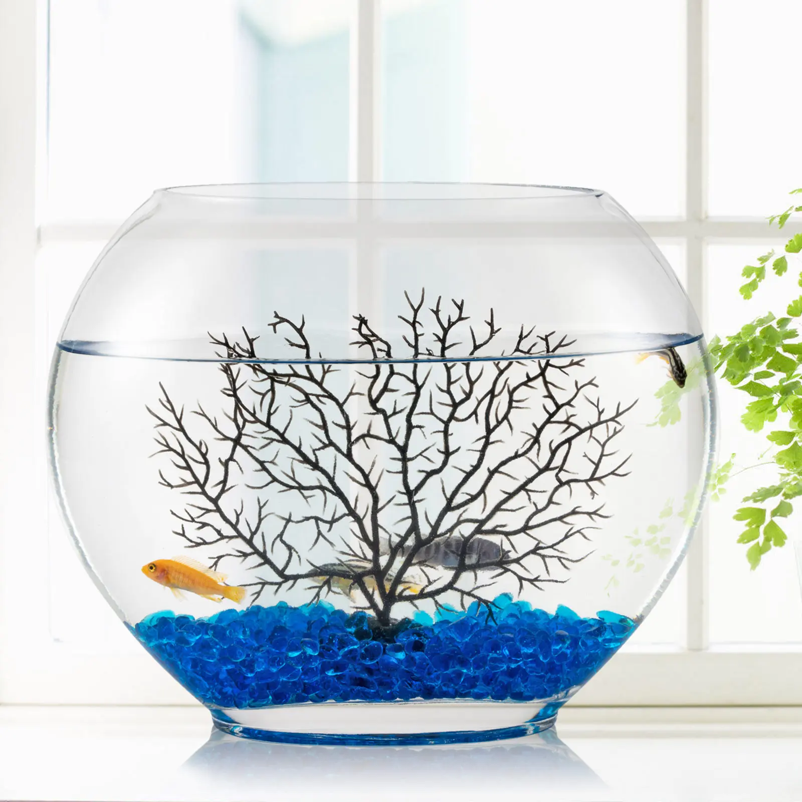 hygger Mini Glass Fish Bowl Kit for Office & Kids - 1 Gallon Small Aquarium with Blue Stones & Artificial Tree, Safe for Betta Fish, Shrimp, or Plants
