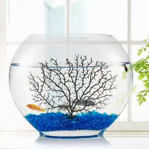 hygger Mini Glass Fish Bowl Kit for Office & Kids - 1 Gallon Small Aquarium with Blue Stones & Artificial Tree, Safe for Betta Fish, Shrimp, or Plants