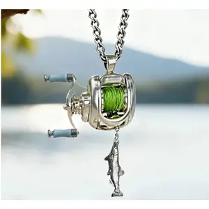 Mini Fishing Reel Necklace with Movable Line Guide Ring & Spinning Handle, Unique 3D Fishing Reel Pendant Jewelry, Cool Novelty Outdoor Sports Charm Necklace, Fashion Statement Accessory, Ideal Birthday Holiday Gift for Men, Dad, Boyfriend, Husband, Son a