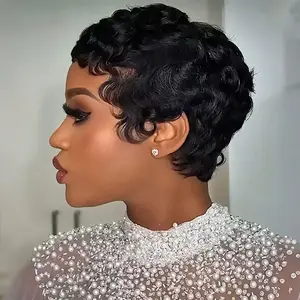 Pixie Cut Idea Short Human Hair Wigs 4 inches Wavy Pin Curls Black Mommy Wig Chioma Wedding Wigs Cute Curly Hair Wigs For Women Cheap Brazilian Virgin Hair Natural Black Chic Style Machine Made Wig #Summervibes