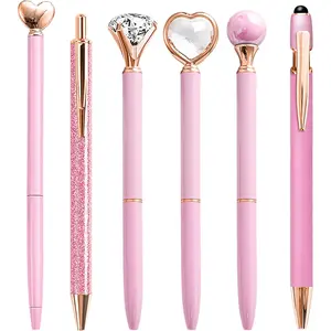 YOXMJDB Pink Pens for Women, 6 Pcs Cute Pens Ballpoint Pens Bulk, 1.0mm Medium Point Black Ink Pens, Office and School Supplies Fancy Nice Pens Gifts for Girls Nurse Teacher (Pink)