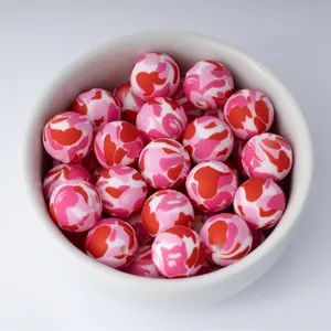 Red Camo Silicone Beads Printed Round Silicone Beads