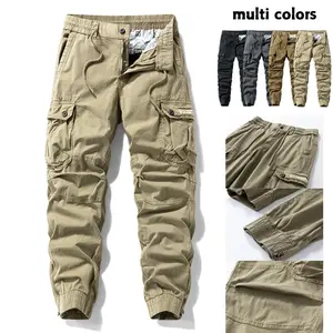 Versatile trendy functional cargo pants for men — drawstring cuffs, multiple pockets, retro outdoor casual style