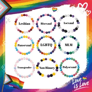 Pride Crystal Beaded Bracelet - LGBTQ – Natural Rainbow Gemstones for Love & Support – Unisex Chakra Healing Jewelry, Perfect for Pride Month, Daily Wear, Parties & Weddings Emotional Balance Empowerment