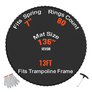 VEVOR Replacement Trampoline Mat, Jumping Mat Fits 13ft Frame, Universal Jumping Mat for 13ft Round Trampoline, Reinforce UV-Resistant Mat with Spring Tool & Durable V-Rings, Fit 7" Spring Length