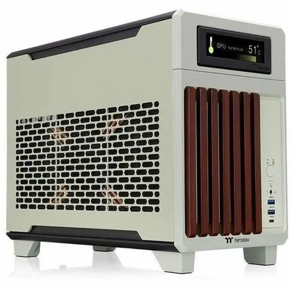 Thermaltake TR100 WS mITX PC Case - Matcha Green with Wood Trim, 18.9L Capacity, PCIe 4.0 Riser Cable Included, 360mm GPU Clearance, 280mm Radiator Support, Removable PCIe Bracket