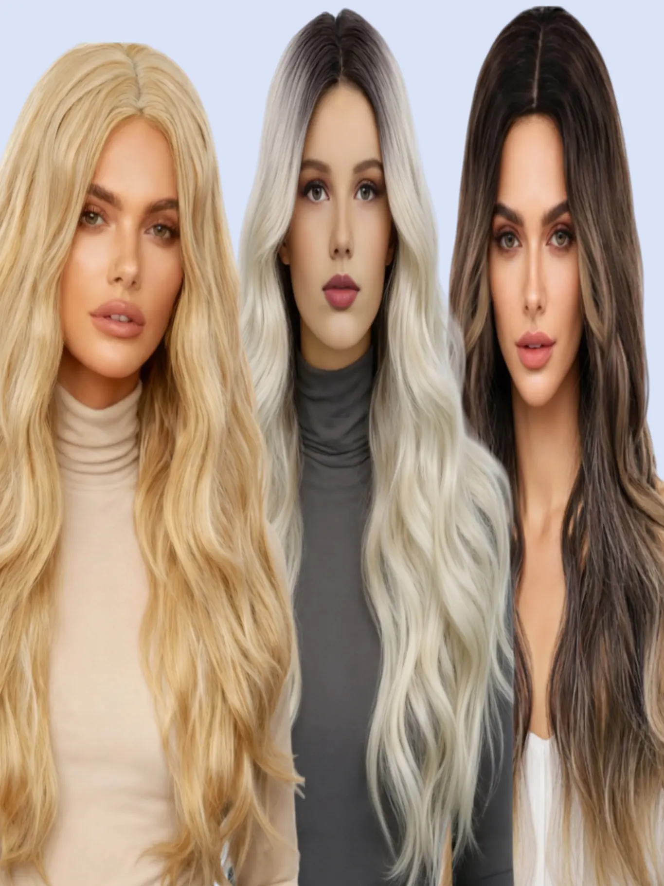 26-Inch Natural Wavy Blonde Wig, Center-Parted Lace Synthetic Fiber Wig, Suitable for Caucasian Women, All Seasons