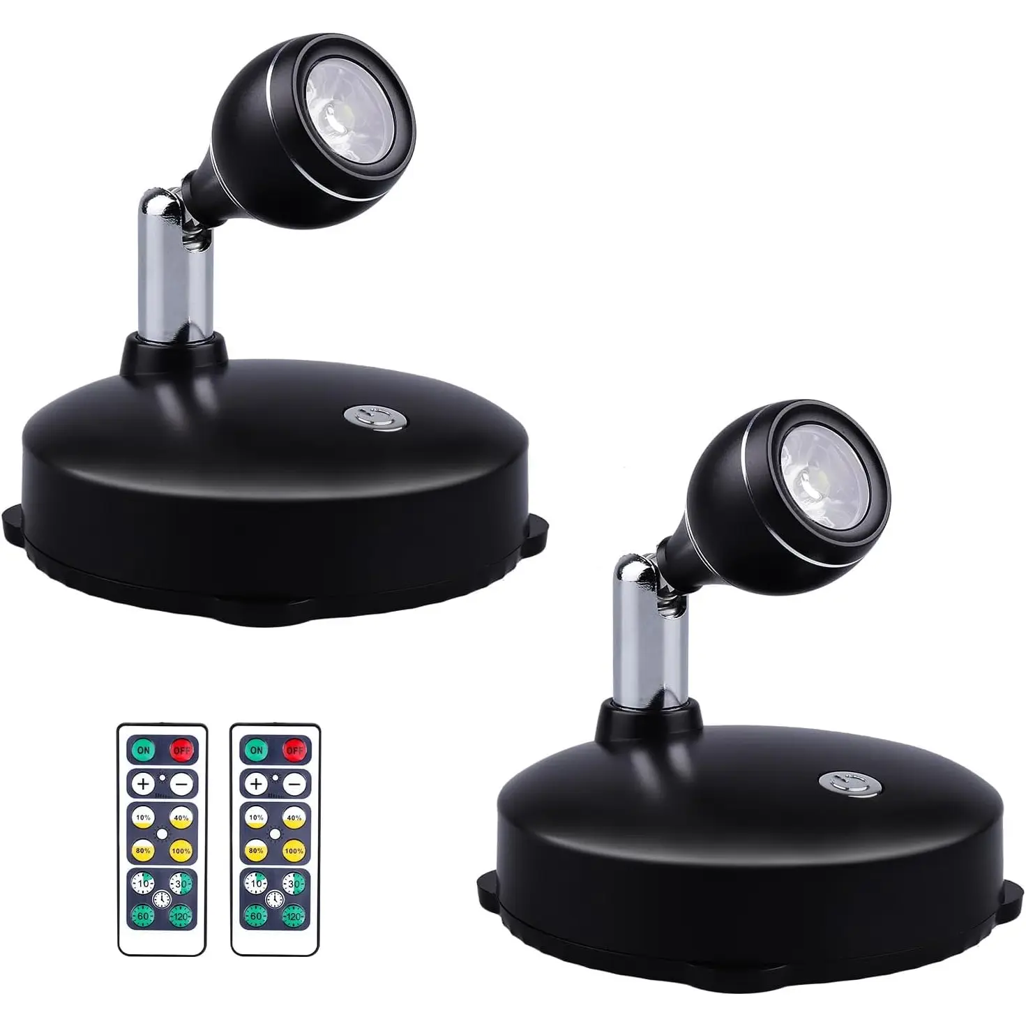 2Pcs Wireless Spotlight for Indoor, Battery Operated LED Spotlight with Dimmable Rotatable Timer Uplight Mini Accent Lights with Remote for Wall Display Plants Painting Artwork Closet Natural White