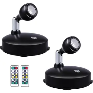 2Pcs Wireless Spotlight for Indoor, Battery Operated LED Spotlight with Dimmable Rotatable Timer Uplight Mini Accent Lights with Remote for Wall Display Plants Painting Artwork Closet Natural White