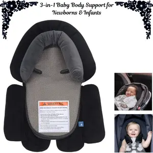 3-in-1 Foldable Baby Body Support, Extra-Soft Car Seat Insert Cushion Pad for Newborns, Suitable for Car Seats, Strollers, Black