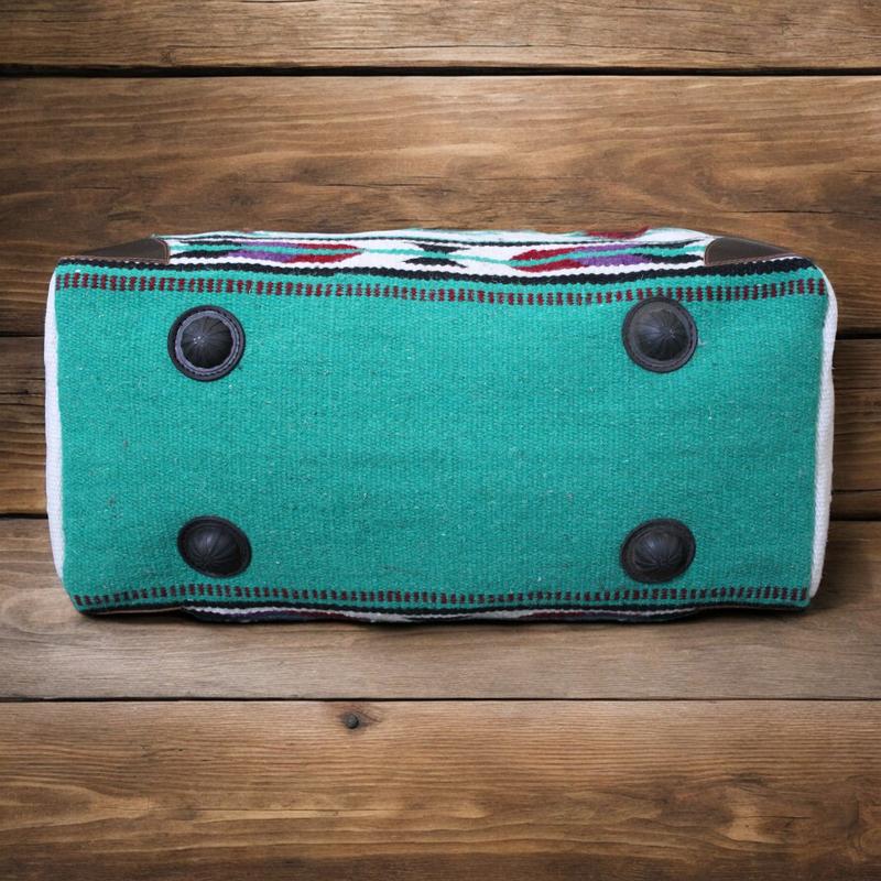 Boho Aztec Large Weekender Southwestern Duffel Bag Maren Saddle Blanket Bag 100% Leather Handles