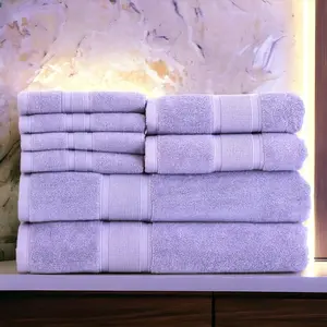 8 count Bathroom Towel Set -  Turkish Cotton,  - 2 Bath Towels 2 Hand Towels and 4 Washcloths (Lavender/Purple)