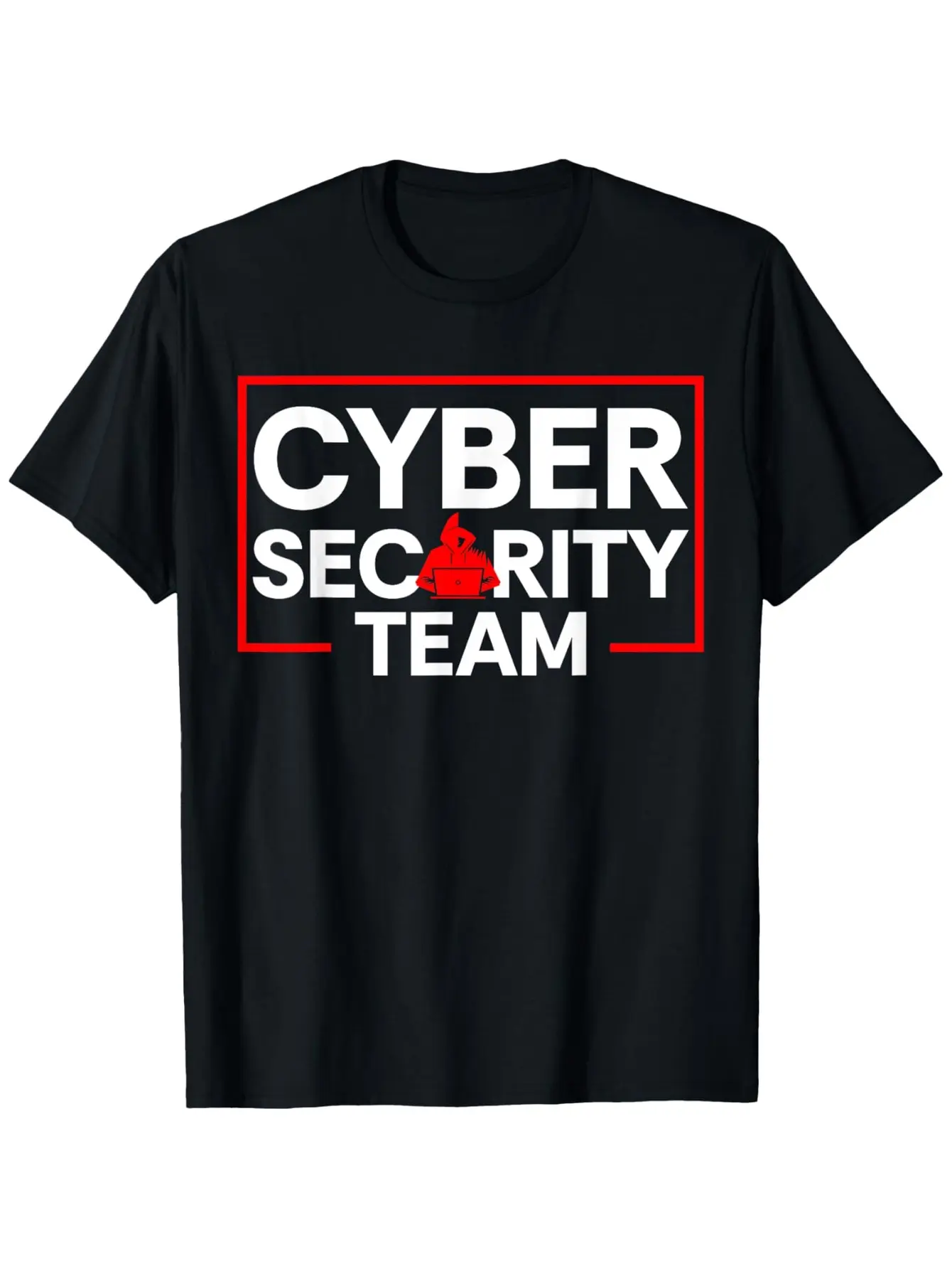 Cyber Security Team T-Shirt-Black with White and Red Hacker Icon (Cyber Security Logo)-Lightweight Short Sleeve Casual Shirt for IT Professionals, Hackers, Cyber Security Events an, minimalist style, Christmas Eve, Black Friday