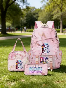 K-Pop Demon Hunter Backpack Set with Lunch Bag + Pencil Case, Cute Mermaid Scales Girl Schoolbag, Lightweight Travel Laptop Backpack, Canvas Backpacks