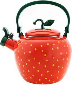 Whistling Tea Kettle for Stove Top Enamel on Steel Teakettle ,Supreme Housewares Strawberry Design Teapot Water Kettle Cute Kitchen Accessories Teteras (2.3 Quart, Strawberry)