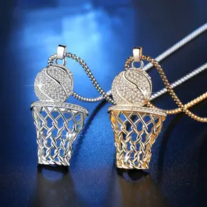 Basketball Lovers Exaggerated Punk Creative Upscale Pendant Necklace - Street Sport Hip Hop Chain Crystal Necklace Party Jewelry Accessories