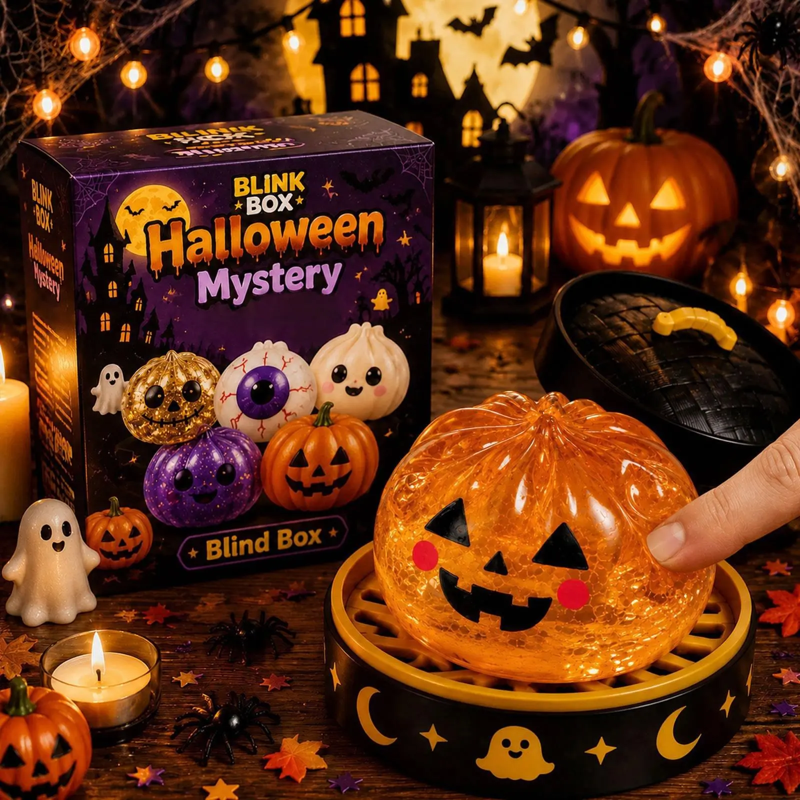 Trick-or-Treat Steamer Dumpling Squishies, Halloween Glitter Squeeze Toys with Pumpkin, Gold Skull, Eyeball & Vampire Characters, Slow-Rise Sensory Fidget Fun, Mini Box Gift Party Favors, Boo Basket Fillers, Candy Bag Prizes, No Setup Needed
