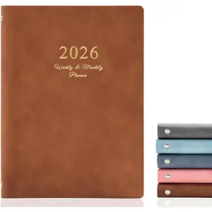 2026 Planner Weekly and Monthly Calender, Jan. 2026 - Dec. 2026, PU Leather Flower Refillable Planner with 12 Monthly Tabs,  Gifts for Teens Girls and Boys (6.7"x9.1", Brown)