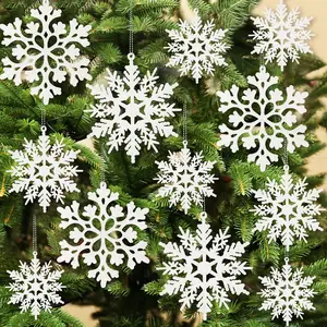 36pcs Plastic Glitter White Snowflake Ornaments for Christmas Tree, Indoor Winter Wonderland Christmas Decorations