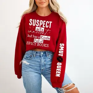 Smut Queen Sweatshirt Spicy Book Lover Pullover Kindle Full of Spicy Books Cozy Dark Romance Bookish Apparel Red Crewneck