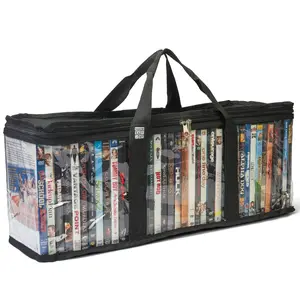 Made Easy Kit DVD Storage Bag Case - Clear PVC Organizer With Triple-Stitched Handles, Dividers - Stackable, Space-Saving, Fits 40 DVDs Cases- Container For Movie Discs, Video Games, VHS Tapes