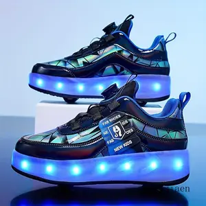 UnisexKid'sFashionLEDLightUpRollerShoesWithRotating,ComfyDetachableWheelSkateSneakersBoy's&Girl'sTeenOutdoor