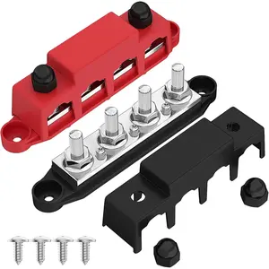 Bus Bar 12V 250A Power Distribution Block 4 x 3/8" Studs Marine Bus Bar 12 Volt Battery Busbar Terminal Block for Automotive, Car, Boat, Solar Wiring - Negative&Positive