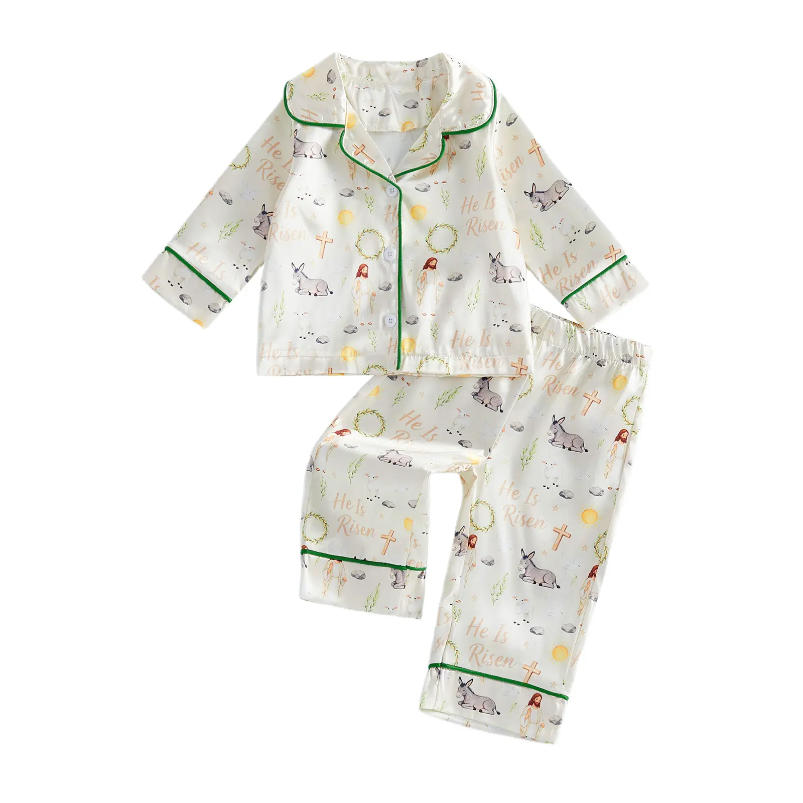 Kids Easter Pajamas Toddler Baby Girl Jesus/Donkey Print Button Down Pjs Tops Pants Little Girls Easter Pajama Set