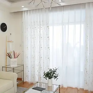 2pcs Nordic Floral Embroidered Sheer Curtains, Home Decoration Curtain, Living Room Bedroom Balcony Drapes, Modern Japanese Style Window Shades