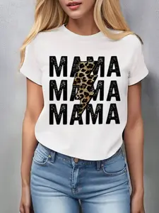 MAMA Lightning Leopard T-Shirt – Women’s Round Neck Tee, Daily Casual Gift for Moms